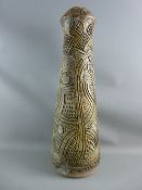 A TILGMANS KERAMIK STONEWARE LAMP BASE having incised and textured designs with muted glazes, the