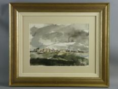 JOHN KNAPP FISHER watercolour - landscape with various buildings, entitled verso 'Rye Harbour,