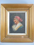 ITALIAN SCHOOL oil on canvas - head and shoulders study of an elderly lady with headscarf,