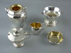 A GROUP OF ENGLISH & CONTINENTAL SILVER ITEMS including a lidded mustard pot (no liner), a campana