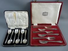 A SET OF SIX SILVER PASTRY FORKS, Sheffield 1959, in a fitted case marked 'Harrods' and a set of six