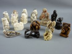SEVENTEEN MODERN NETSUKE and two small carved hardstone Budai, the netsuke in various composites and