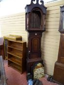 A 19th CENTURY ARCHED DIAL LONGCASE CLOCK (for restoration), the hood with swan neck pediment and