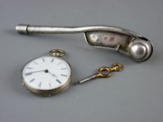 A CONTINENTAL WHITE METAL BOSUN'S WHISTLE and a slim open faced keywind pocket watch