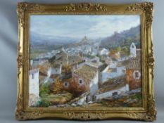 MANUEL CUBEROS oil on canvas - expansive Granada townscape scene, signed and with original
