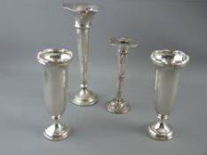 FOUR SILVER TRUMPET VASES including a matched pair and one other, Birmingham hallmarks and a petal