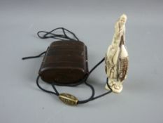 A JAPANESE INRO with Ojime and Netsuke, undecorated five section lacquerwork Inro, the Ojime