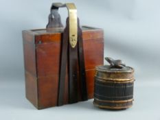 TWO VINTAGE STYLE CHINESE WOODEN CONTAINERS in the form of a split three section carry case with