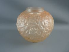 A LALIQUE GUI VASE of globular form with moulded mistletoe decoration heightened in pink,