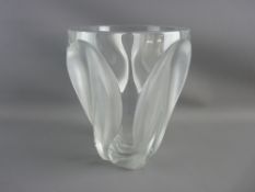 A LARGE LALIQUE 'INGRID' VASE, quality heavy gauge moulding with frosted leaf decoration, the base