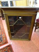 A MID 20th CENTURY MAHOGANY WALL HANGING CABINET with nine pane astragal glazed door and interior