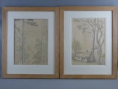 MERYL WATTS pair of pen and ink drawings - North Wales scenes, each signed in full, 37 x 26 cms