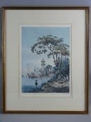 AUGUSTE BORGET coloured print - 'Pagoda near Guangzhou, 1938', 38 x 27.5 cms