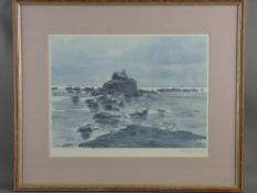 SIR KYFFIN WILLIAMS RA coloured print - St Cwyfan's Church, Aberffraw, Anglesey, signed in full,