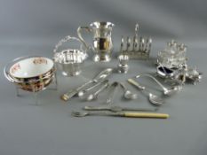 A MIXED SELECTION OF ELECTROPLATE TABLEWARE including two three piece cruet sets, a presentation