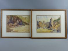 EDWIN GLASGOW (Liverpool) watercolours, a pair - rocky coastal scene with two figures on the
