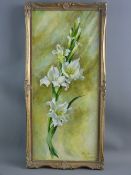 HEATHER CRAIGMILE oil on canvas - still life, study of lilies, 54 x 23.5 cms