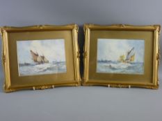 R ASHTON watercolours, a pair - fishing boats off the English coast, both signed, 14.75 x 19.75 cms