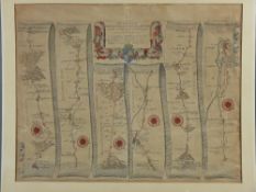 A COLOURED & TINTED ROAD MAP by JOHN OGILBY from Presteigne (Prestaine) to Carmarthen, 34 x 44 cms