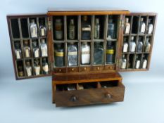 A VICTORIAN MAHOGANY APOTHECARY CABINET having twin deep doors and single lower drawer with turned