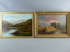 S LESLIE oil on canvas - Highland landscape with fishermen on a bank, signed, 36.5 x 49 cms and A