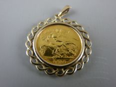 A GOLD HALF SOVEREIGN 1912 in a woven style nine carat gold mount, 6.5 grms