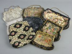 A COLLECTION OF EIGHT VINTAGE & OTHER EVENING BAGS including a petit point example with enamel
