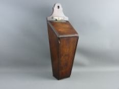 AN EARLY 19th CENTURY MAHOGANY CANDLE BOX of tapered form, having a brass 'H' hinge and simple
