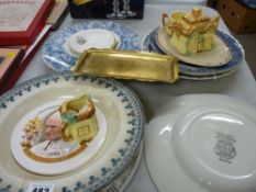 Commemorative china, cottage ware and boxed glassware etc