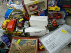 Quantity of bubble packed diecast vehicles, other diecast vehicles, vintage boxed Tiddlywinks etc