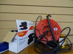 Dewalt small hand held grinder, extension reel and orbital sander E/T
