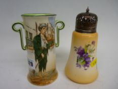 Royal Doulton series ware vase titled 'Poor Joe' and an EPNS topped floral sugar shaker
