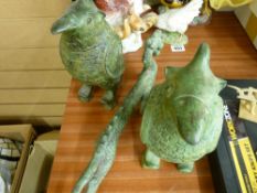 Pair of green metallic mythical bird bookends and a similar dragon ornament