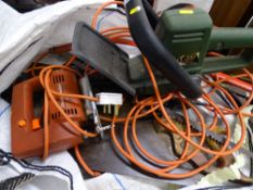 Garden hedge trimmer, Black & Decker jigsaw and various manual vintage hand saws E/T