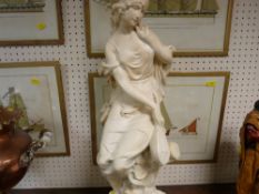 Parian effect classical figure of a lady and a harp