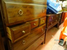 Excellent Stag Minstrel bedroom suite comprising double wardrobe, multi-drawer chest, six drawer