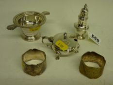 Group of EPNS ware including an Art Deco tea strainer on stand