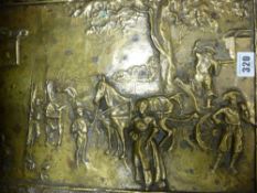 Heavily decorated brass coalbox