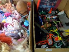 Large quantity of Power Rangers and similar figures and toys and another box of dolls etc