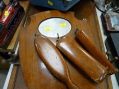 Vintage trouser press, clothes brush and mirror set etc