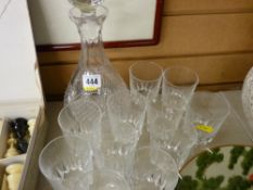 Quality cut glass decanter and accompanying goblets