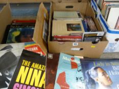 Box of mainly classical LPs, a box of DVDs, art books and a box of jazz and pop LPs