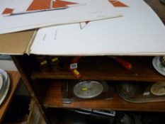 Items of Hornsea kitchenware, old mincer and a portfolio of yacht drawings