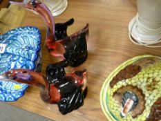 Pair of art glass swan ornaments, hen on nest etc