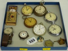Collection of vintage pocket and wristwatches and two commemorative pin badges