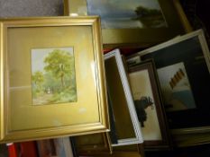 Tub with large quantity of mixed paintings and prints