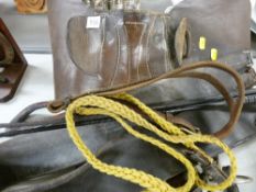 Horseriding saddle, whips etc
