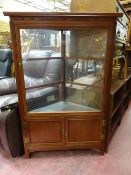 Chinese hardwood corner cupboard with upper glazed door and two base cupboards
