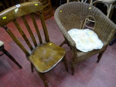 Loom style chair and a wooden chair with three centre back splats and turned centre stretcher