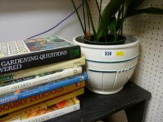 House plant in a planter and a parcel of gardening and cookery books